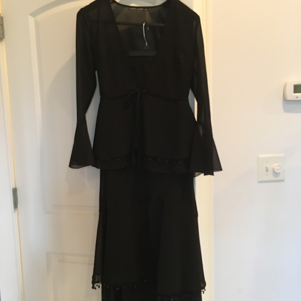 Classic Black formal chiffon set, skirt and top.
